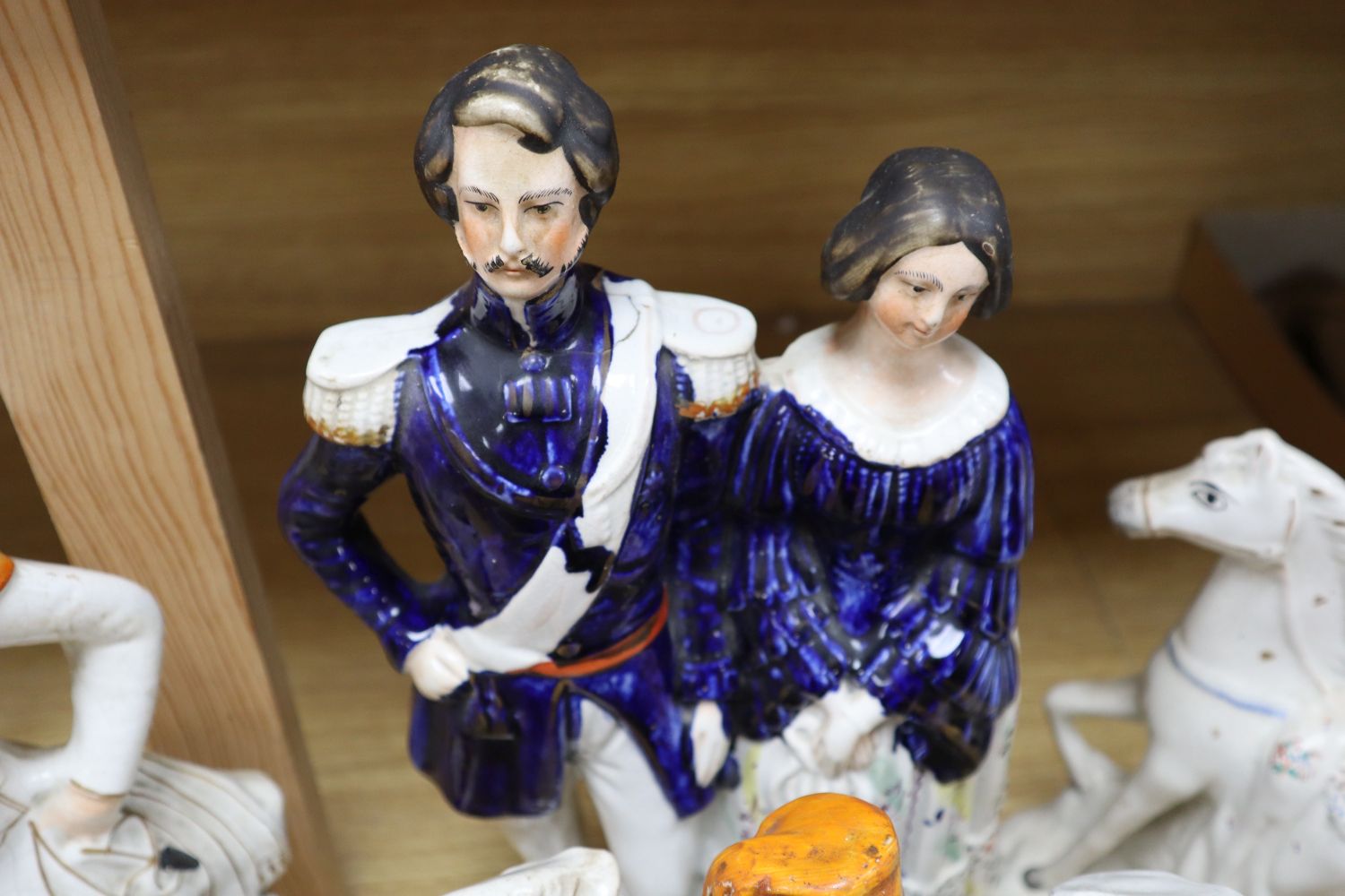 Five mid 19th century Crimean War related Staffordshire figure groups including EN. Napoleon, 40cm (some damage)